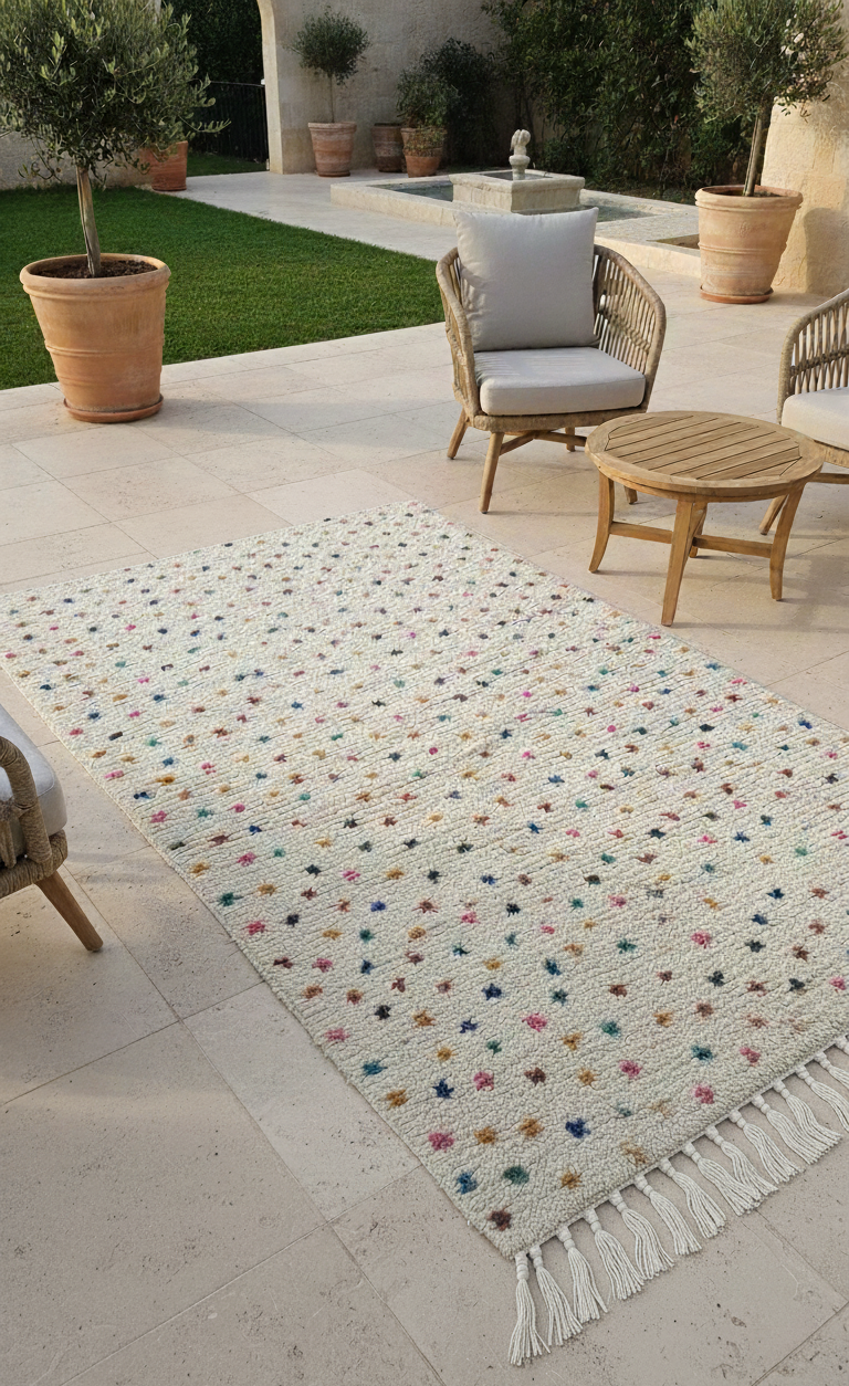 Zina – Tapis Marocain Pois Multicolores Joyeux (1m x 1.5m)
