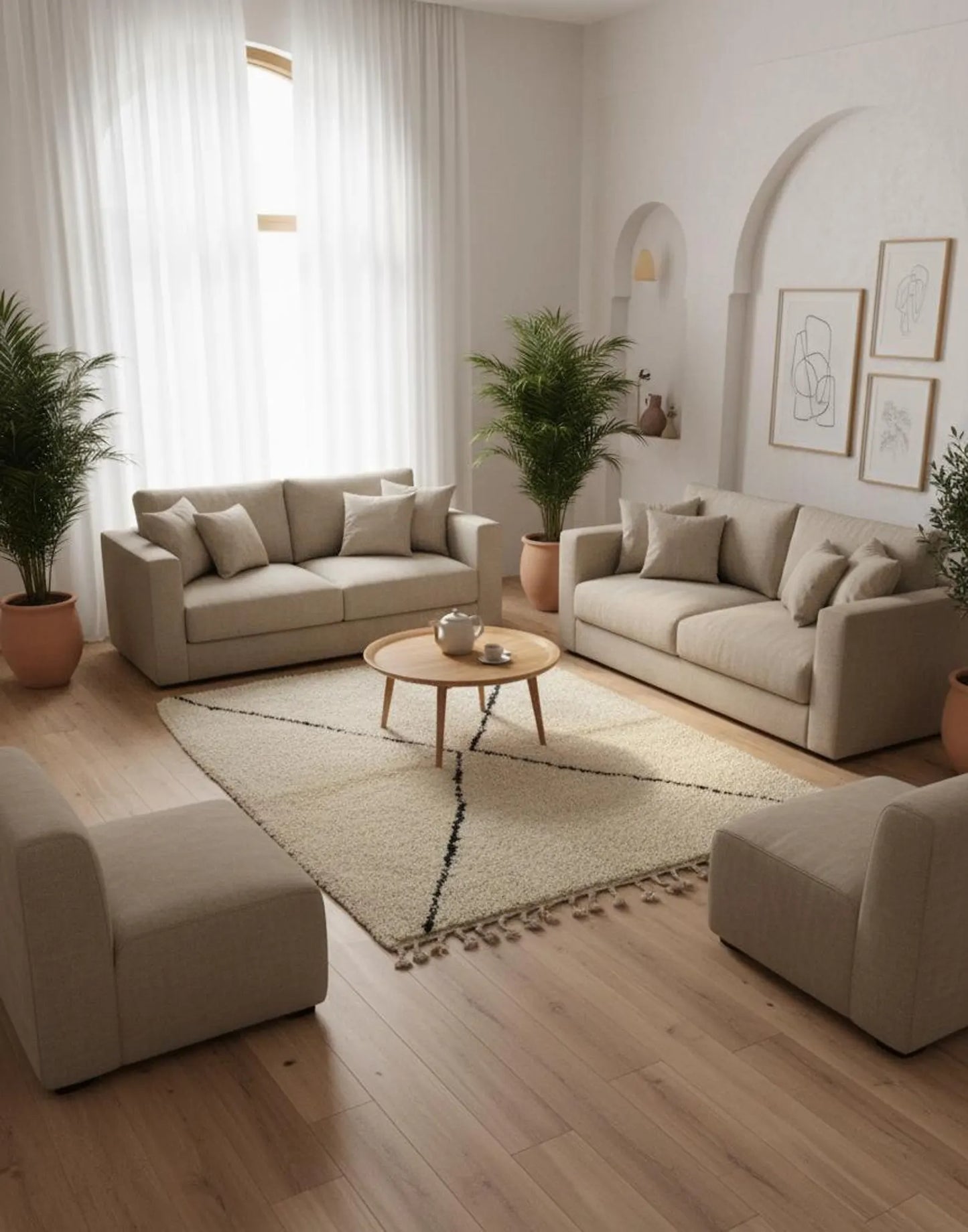 Tapis Beni Ouarain Beige – Style Bohème (1.1m × 1,6m)