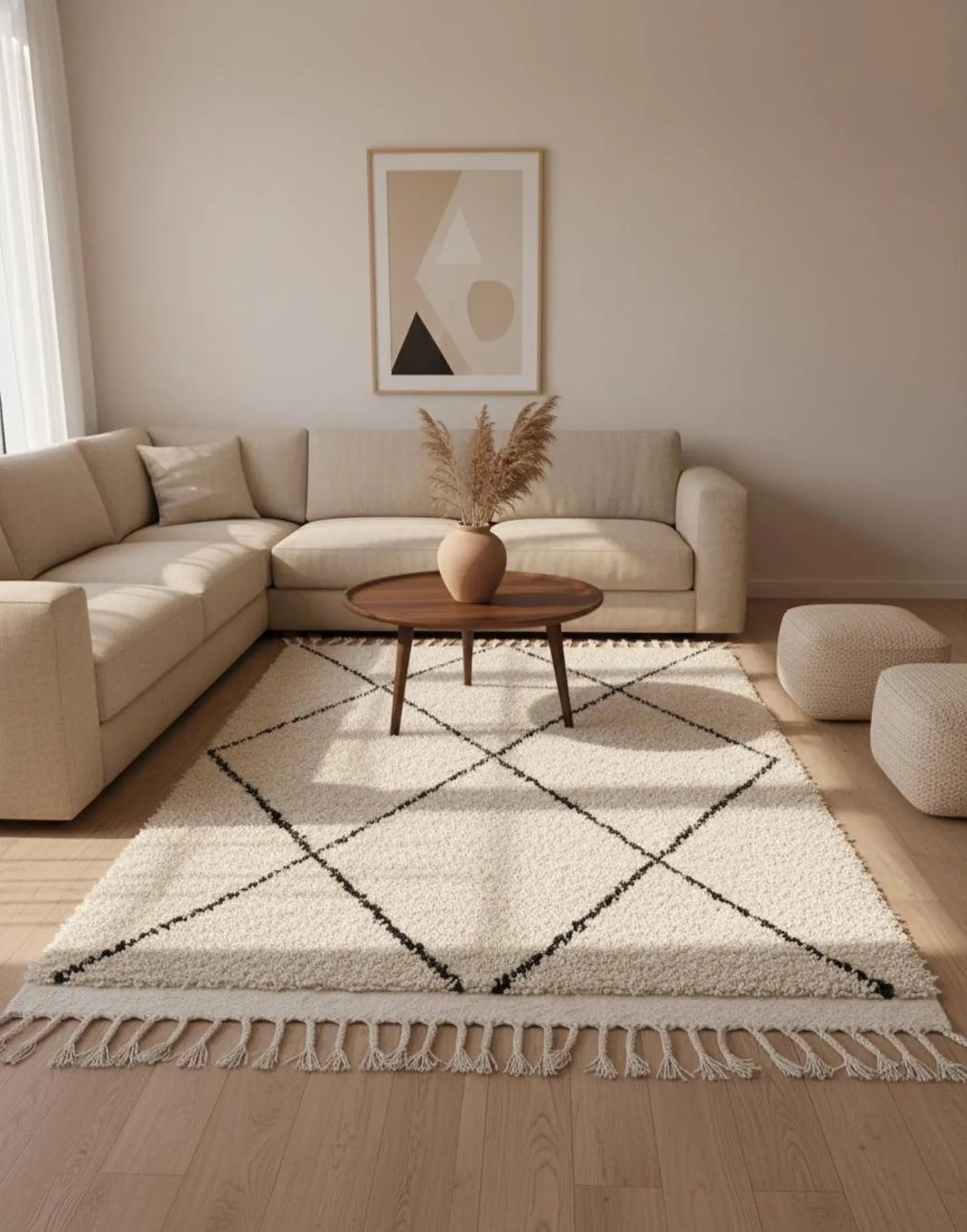 Tapis Berbère Beni Ouarain – Laine Blanche, Fait Main (1.1×1,5 m)