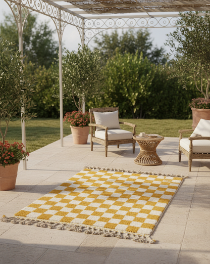 Zellige Fès – Tapis damier jaune & blanc - (1m x 1.5m)