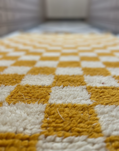 Zellige Fès – Tapis damier jaune & blanc - (1m x 1.5m)