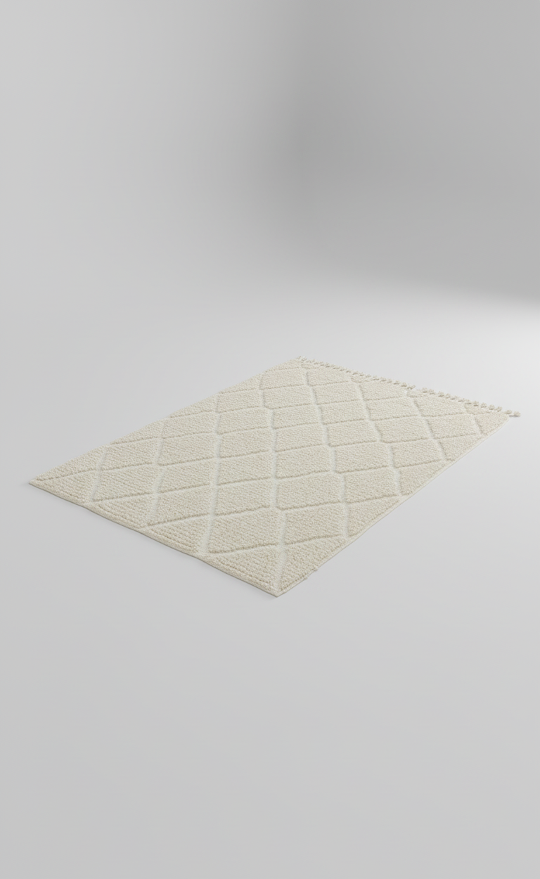 Berbère Diamant – Tapis Marocain Losanges Crème Intemporel (1m x 1.5m)