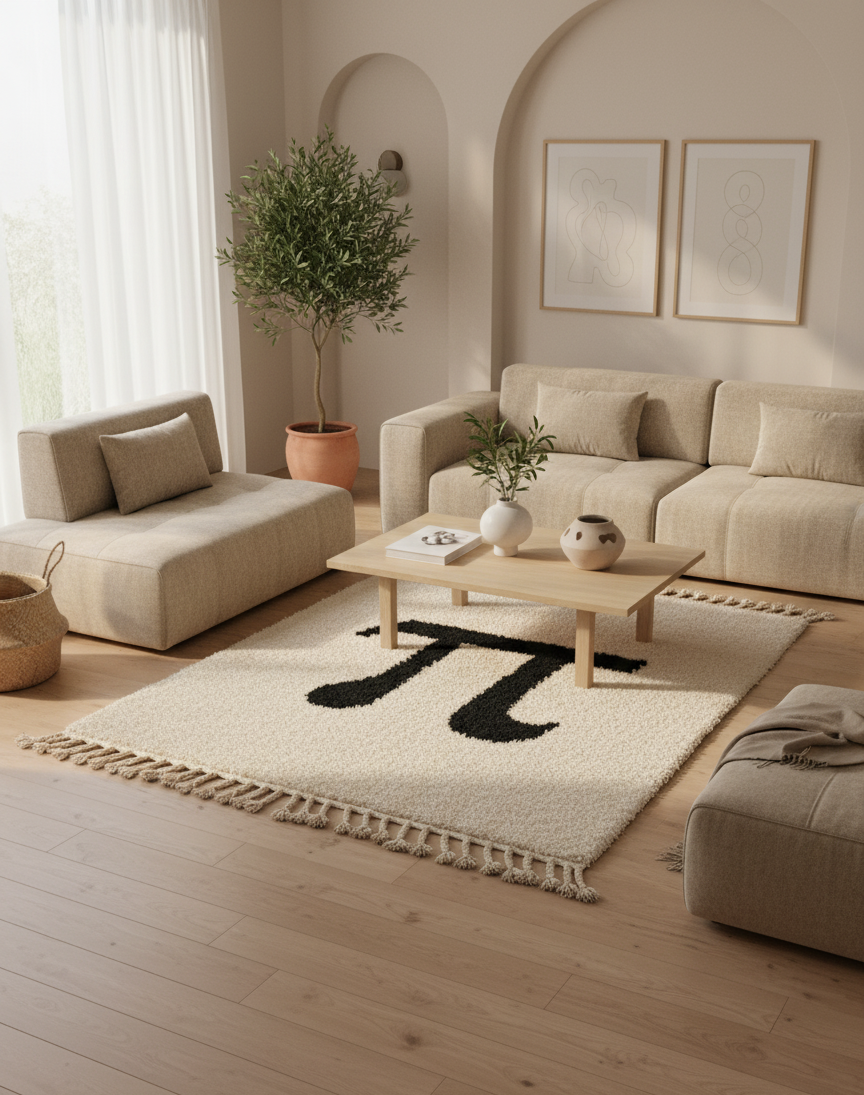 π Pi Équilibre – Tapis artisanal blanc & noir (1m x 1.5m)