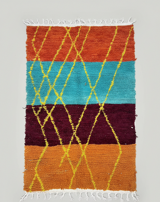 Tizgui – Tapis Artisanal composition audacieuse de bandes de couleurs (1m x 1.5m)
