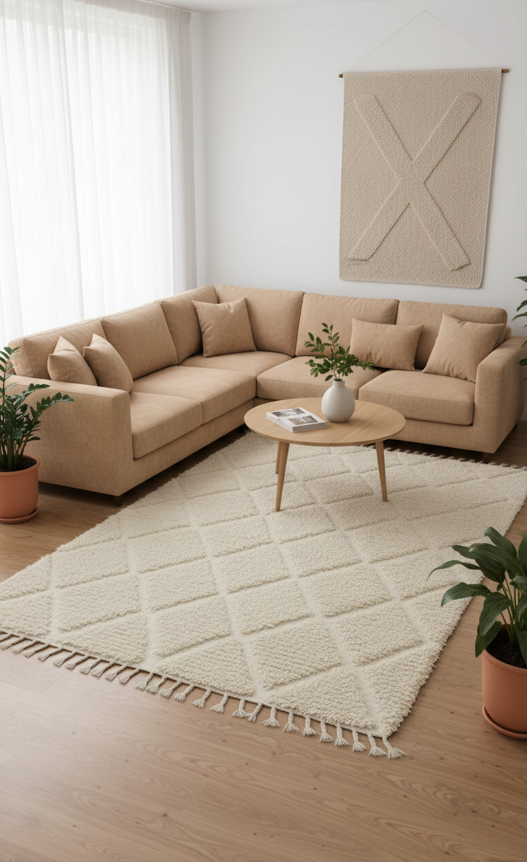 Berbère Diamant – Tapis Marocain Losanges Crème Intemporel (1m x 1.5m)