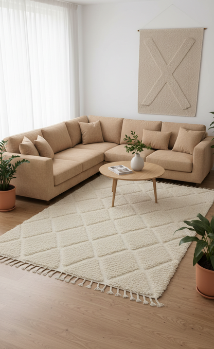 Berbère Diamant – Tapis Marocain Losanges Crème Intemporel (1m x 1.5m)
