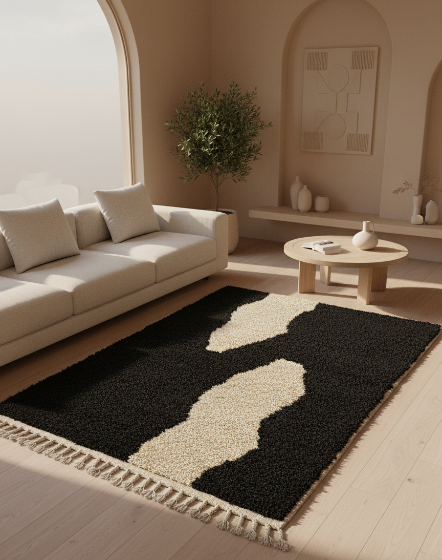 Akal - Tapis artisanal Noir & Sable (1m x 1.5m)