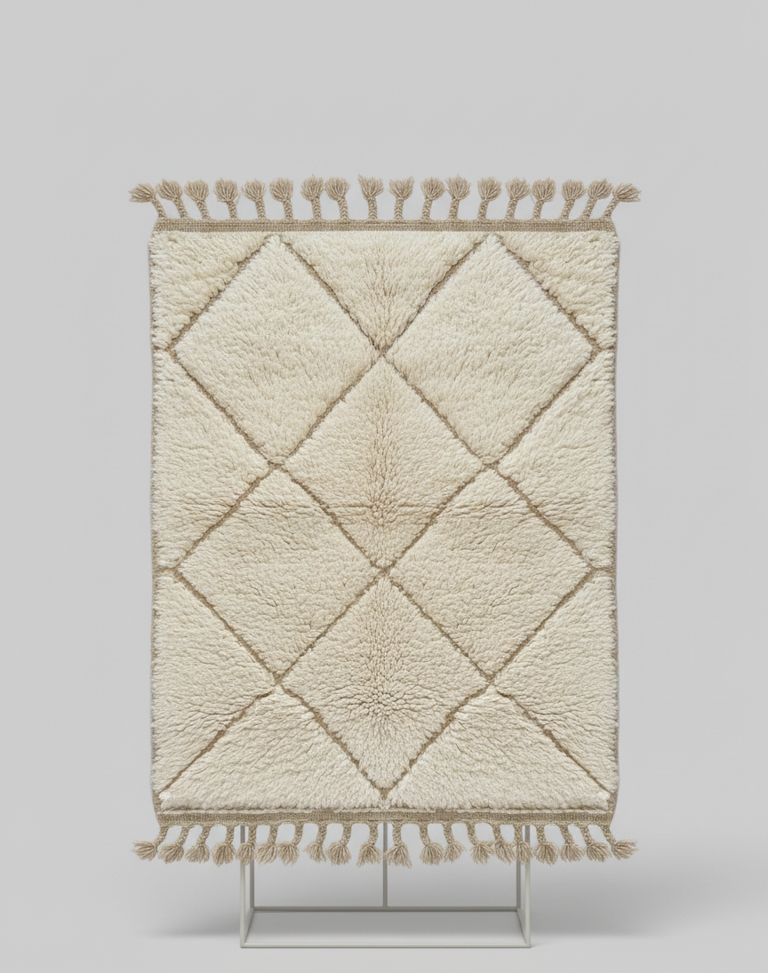 Tapis Mrirt “Amanar” blanc à motifs losanges imbriqués (1m x 1.5 m)