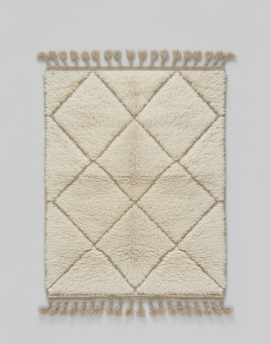 Tapis Mrirt “Amanar” blanc à motifs losanges imbriqués (1m x 1.5 m)