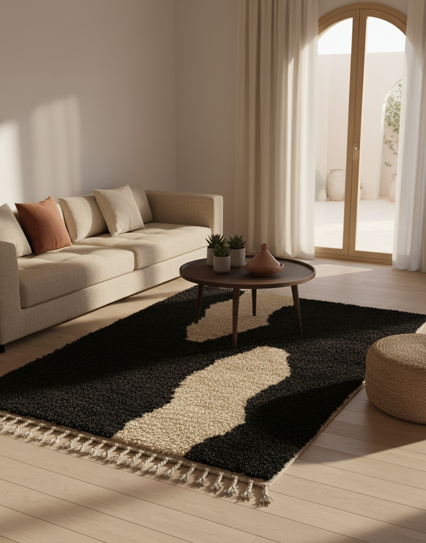 Akal - Tapis artisanal Noir & Sable (1m x 1.5m)