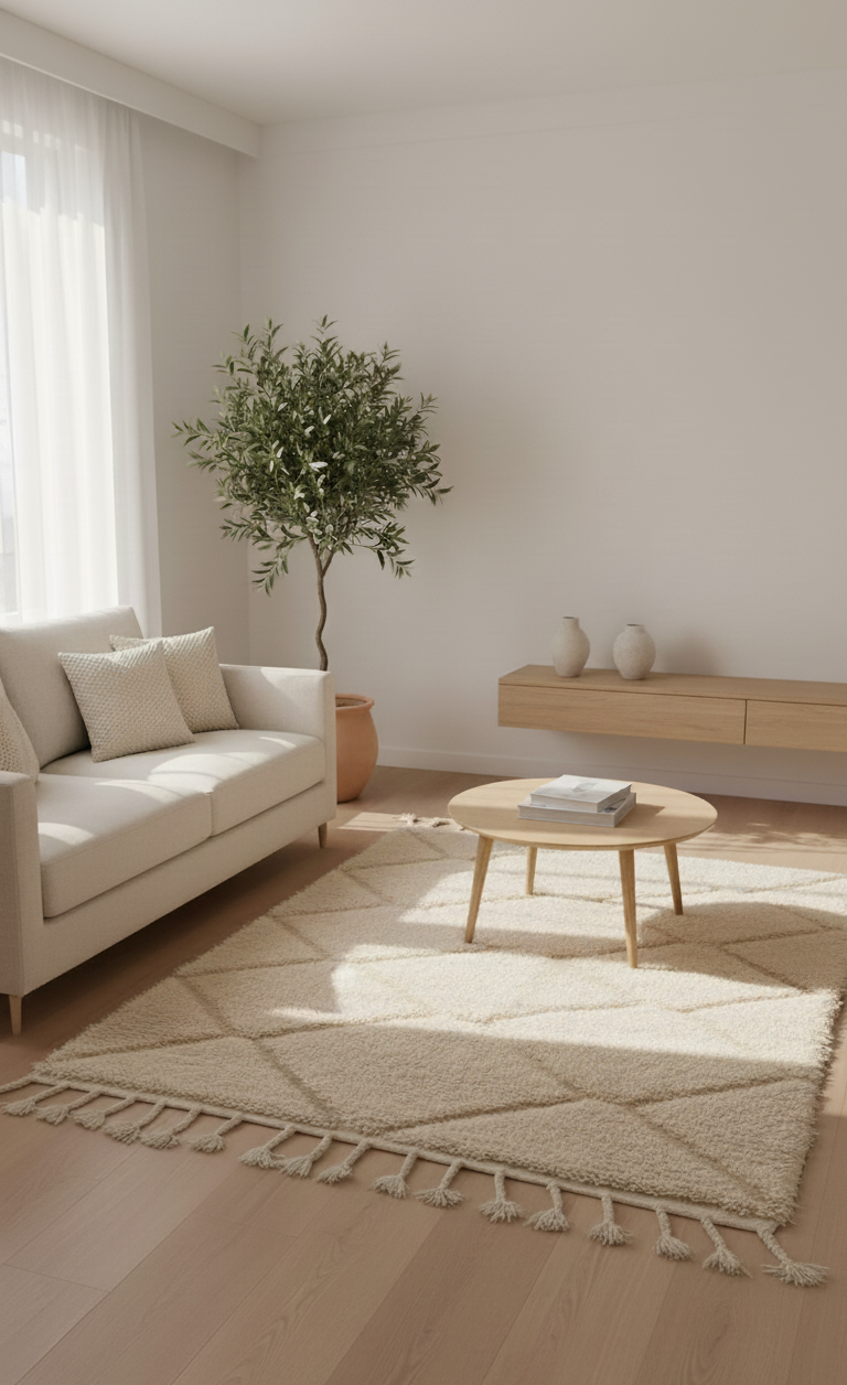 Aura – Tapis Marocain Losanges Ecru Texturé (1m x 1.5m)