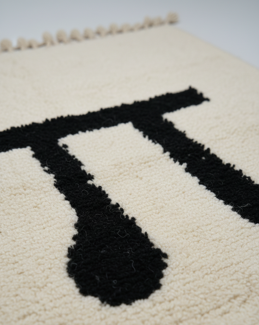 π Pi Équilibre – Tapis artisanal blanc & noir (1m x 1.5m)