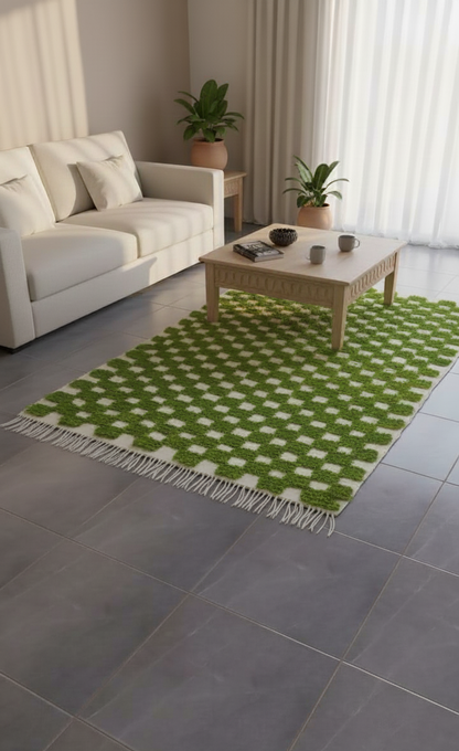 ZAYT – Tapis marocain damier vert (1m x 1.5m)