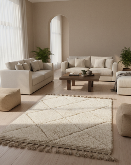 Tapis Mrirt “Amanar” blanc à motifs losanges imbriqués (1m x 1.5 m)