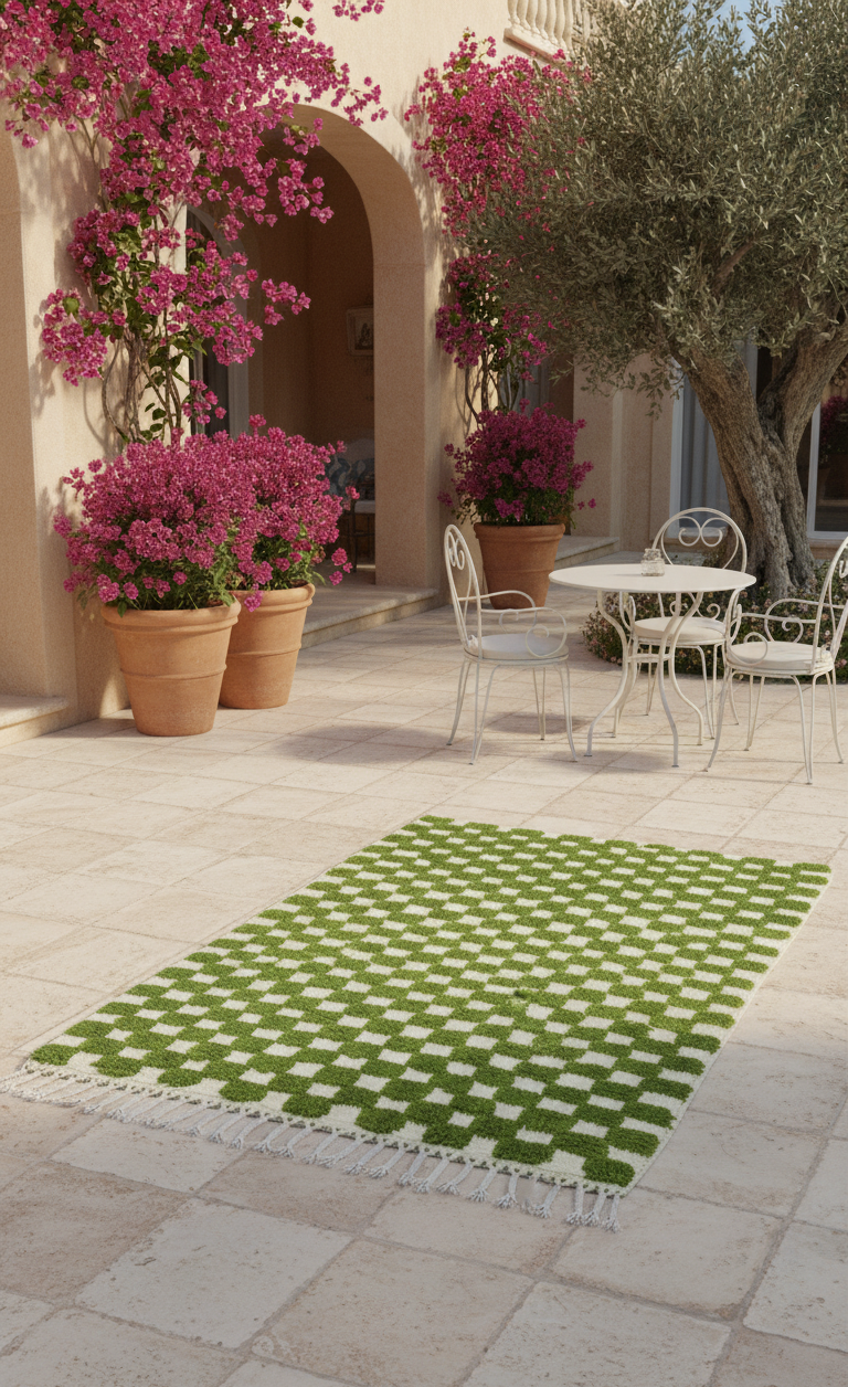 ZAYT – Tapis marocain damier vert (1m x 1.5m)