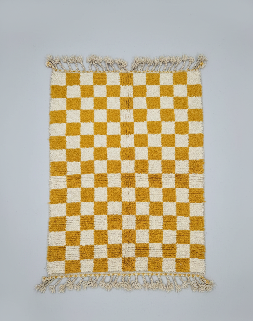 Zellige Fès – Tapis damier jaune & blanc - (1m x 1.5m)