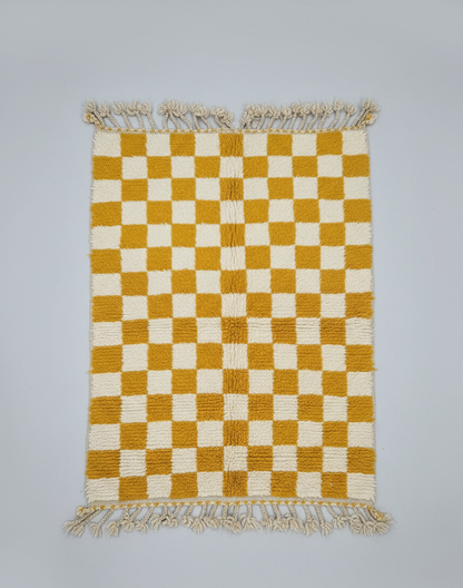 Zellige Fès – Tapis damier jaune & blanc - (1m x 1.5m)