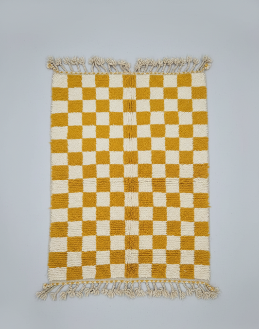 Zellige Fès – Tapis damier jaune & blanc - (1m x 1.5m)