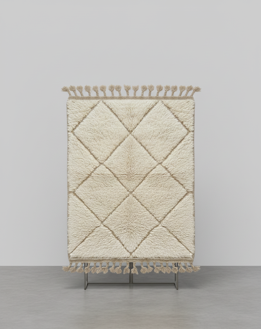 Tapis Mrirt “Amanar” blanc à motifs losanges imbriqués (1m x 1.5 m)