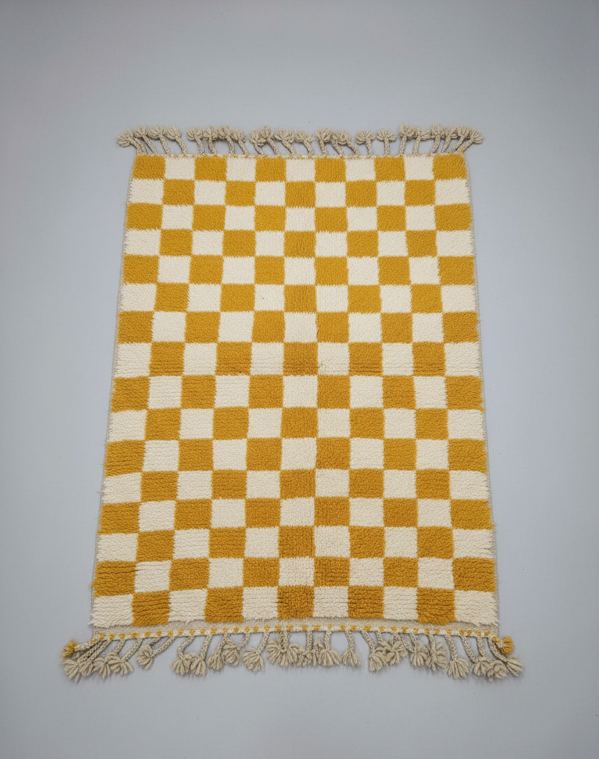 Zellige Fès – Tapis damier jaune & blanc - (1m x 1.5m)