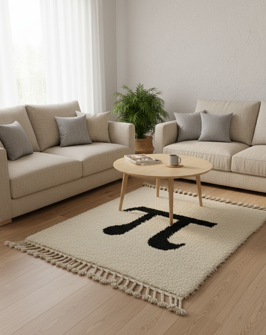 π Pi Équilibre – Tapis artisanal blanc & noir (1m x 1.5m)