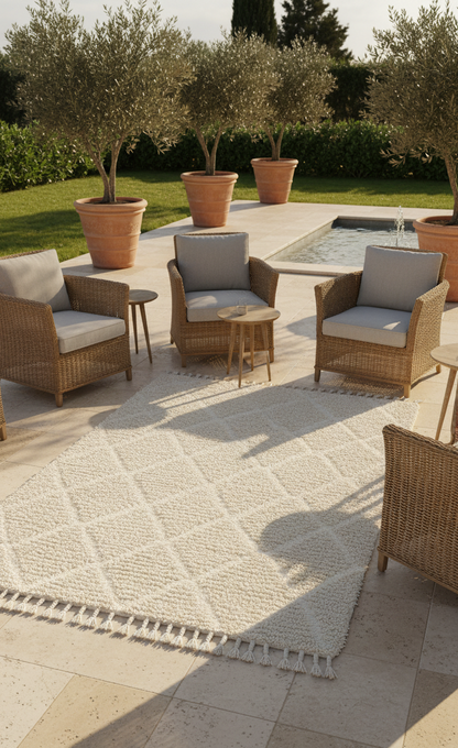 Berbère Diamant – Tapis Marocain Losanges Crème Intemporel (1m x 1.5m)