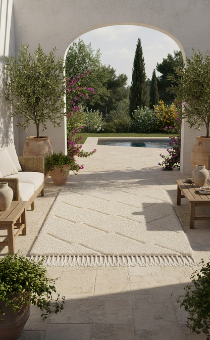 Aura – Tapis Marocain Losanges Ecru Texturé (1m x 1.5m)