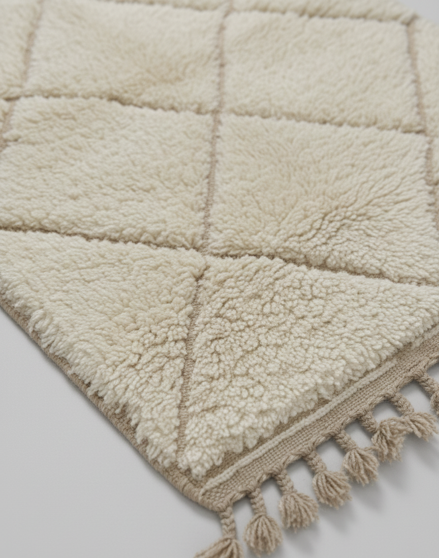 Tapis Mrirt “Amanar” blanc à motifs losanges imbriqués (1m x 1.5 m)