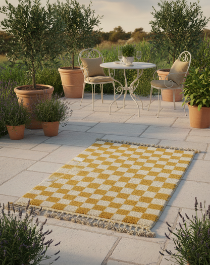 Zellige Fès – Tapis damier jaune & blanc - (1m x 1.5m)
