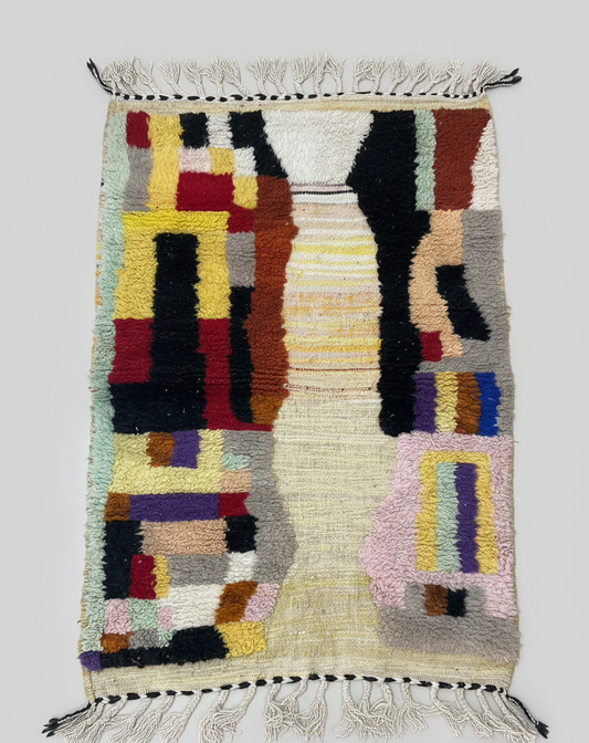 Abstract Harmony – Tapis Marocain Artisanal en Laine & Hanbel (1m x 1.5 m)