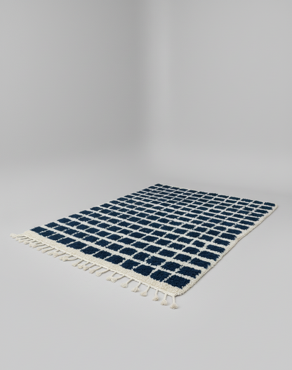 Azur Carré – Tapis Marocain Damier Blanc & Turquoise