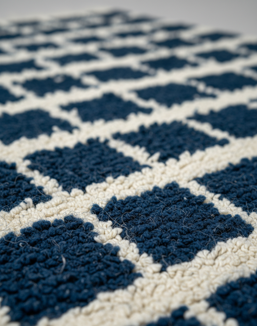 Azur Carré – Tapis Marocain Damier Blanc & Turquoise