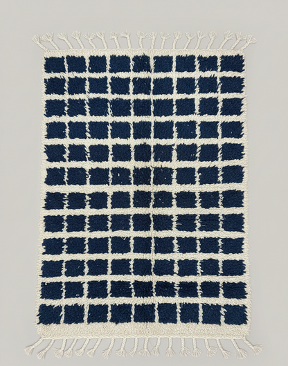 Azur Carré – Tapis Marocain Damier Blanc & Turquoise