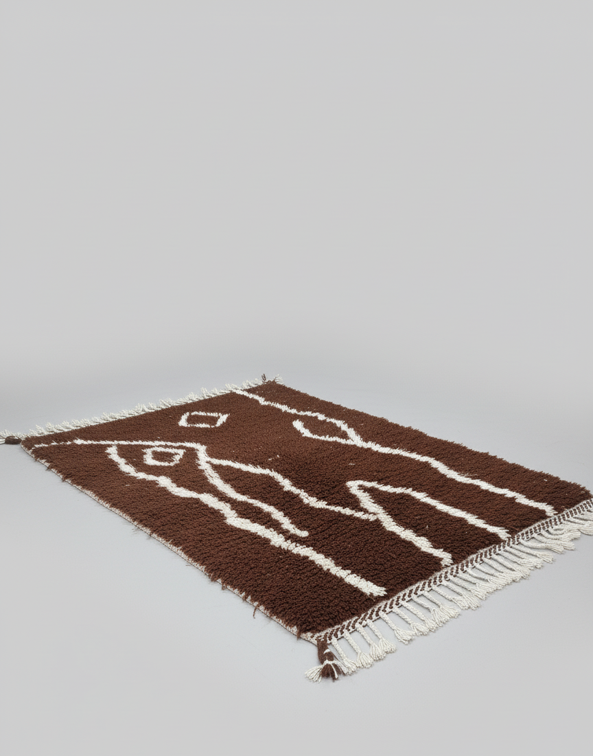 Tamr & Haleeb – Tapis Marocain Artisanal Marron & Blanc (1m x 1.5m)