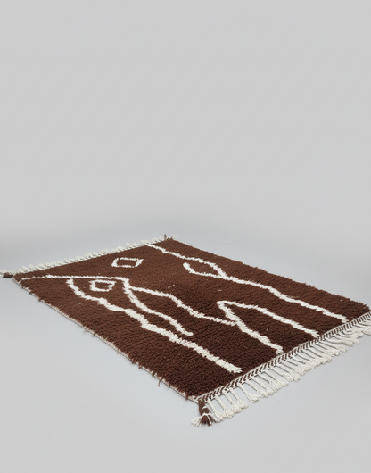 Tamr & Haleeb – Tapis Marocain Artisanal Marron & Blanc (1m x 1.5m)