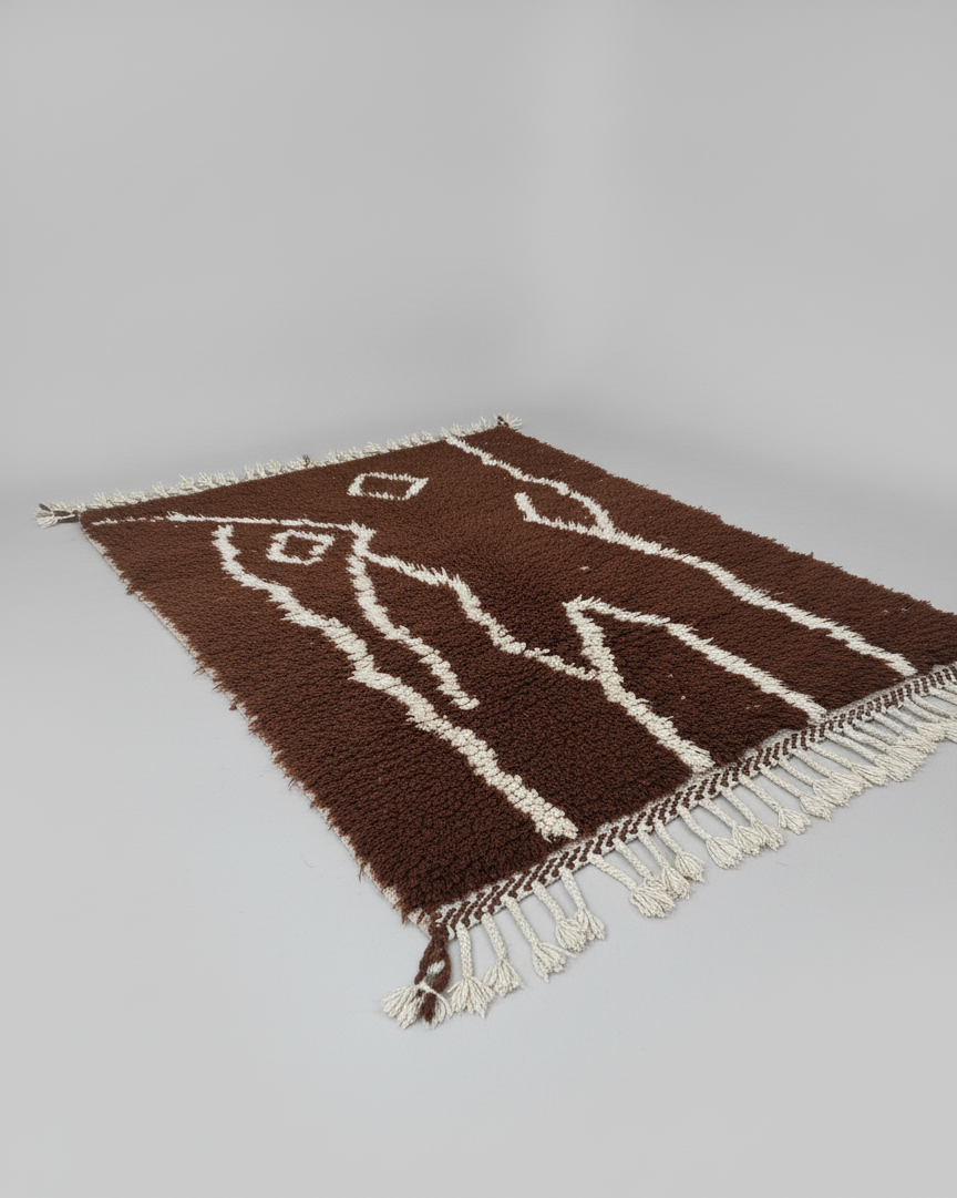 Tamr & Haleeb – Tapis Marocain Artisanal Marron & Blanc (1m x 1.5m)