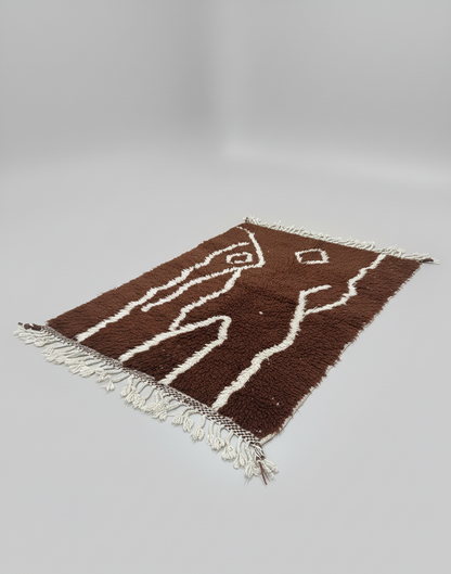Tamr & Haleeb – Tapis Marocain Artisanal Marron & Blanc (1m x 1.5m)