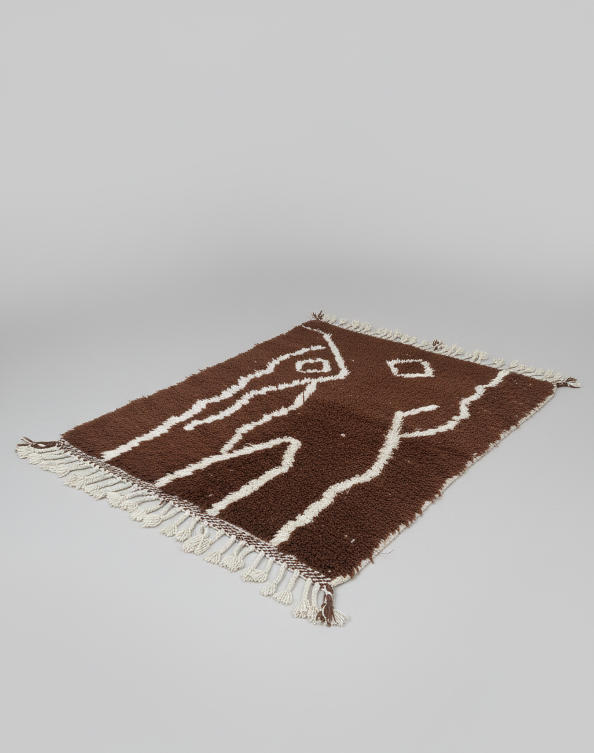Tamr & Haleeb – Tapis Marocain Artisanal Marron & Blanc (1m x 1.5m)