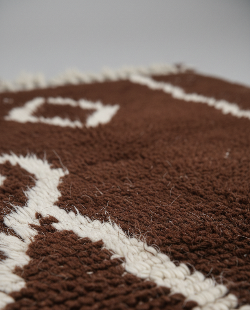 Tamr & Haleeb – Tapis Marocain Artisanal Marron & Blanc (1m x 1.5m)