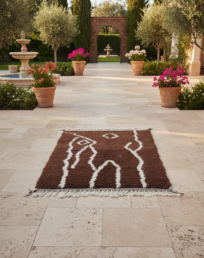 Tamr & Haleeb – Tapis Marocain Artisanal Marron & Blanc (1m x 1.5m)