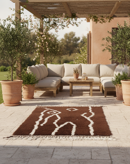 Tamr & Haleeb – Tapis Marocain Artisanal Marron & Blanc (1m x 1.5m)