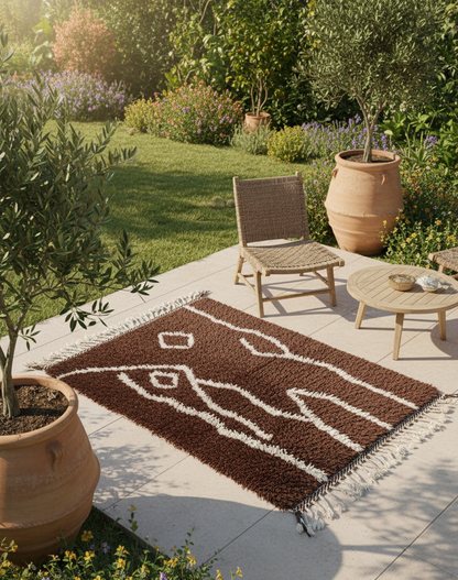 Tamr & Haleeb – Tapis Marocain Artisanal Marron & Blanc (1m x 1.5m)