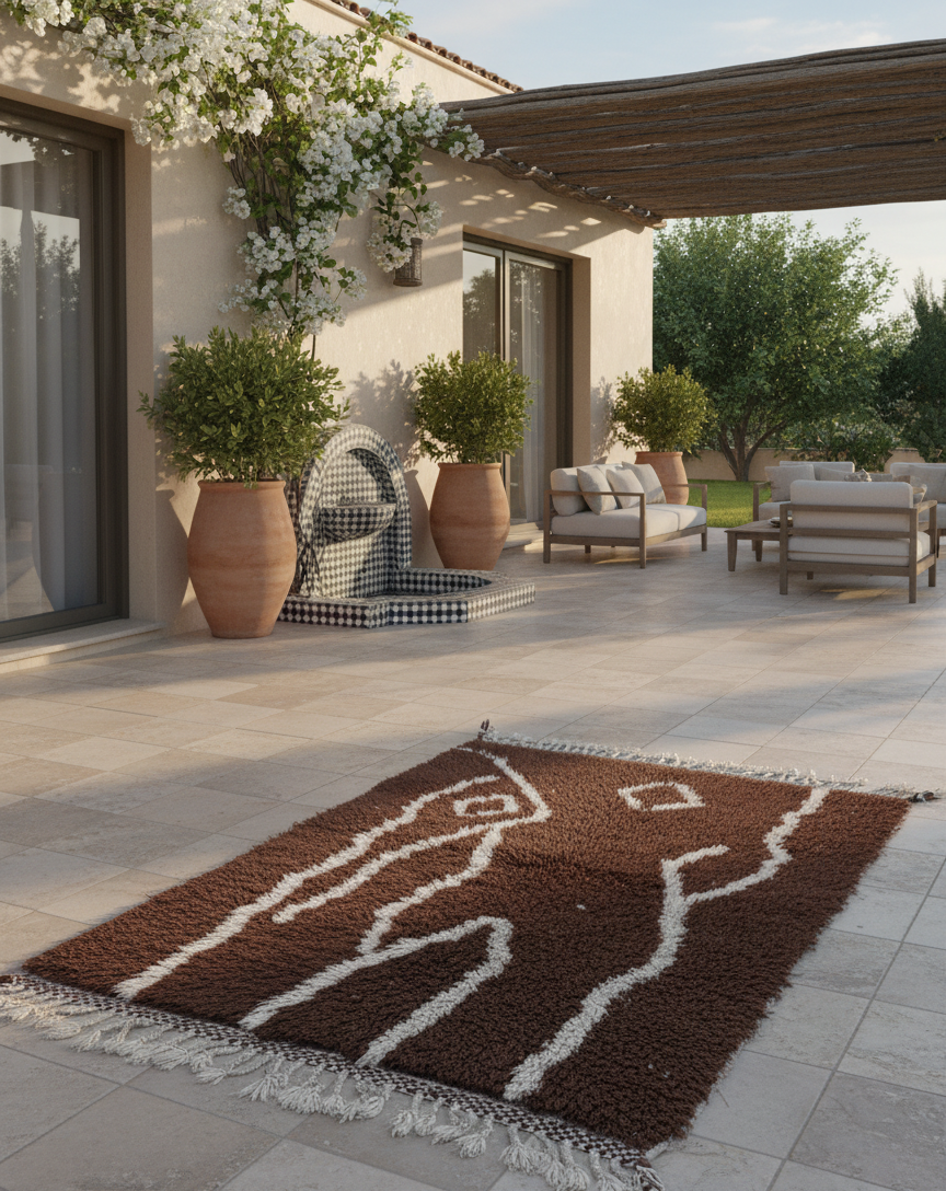 Tamr & Haleeb – Tapis Marocain Artisanal Marron & Blanc (1m x 1.5m)