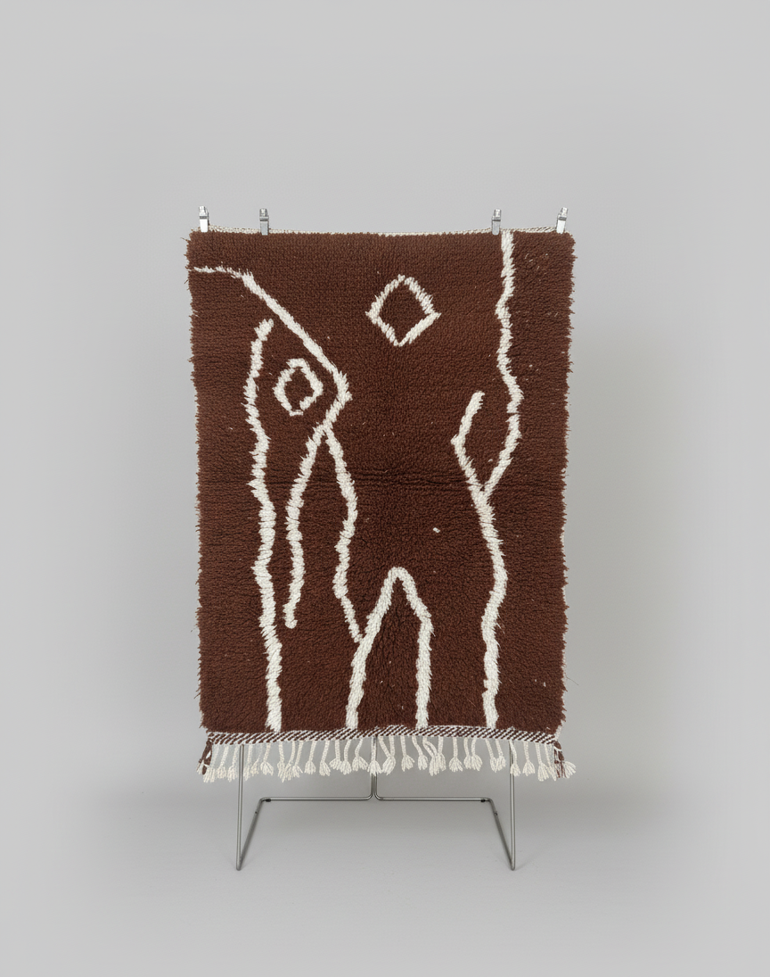 Tamr & Haleeb – Tapis Marocain Artisanal Marron & Blanc (1m x 1.5m)