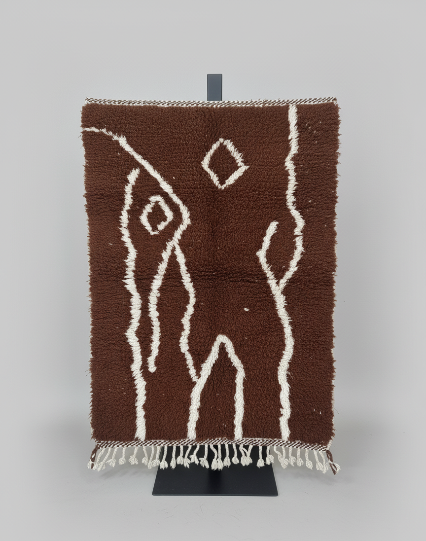 Tamr & Haleeb – Tapis Marocain Artisanal Marron & Blanc (1m x 1.5m)