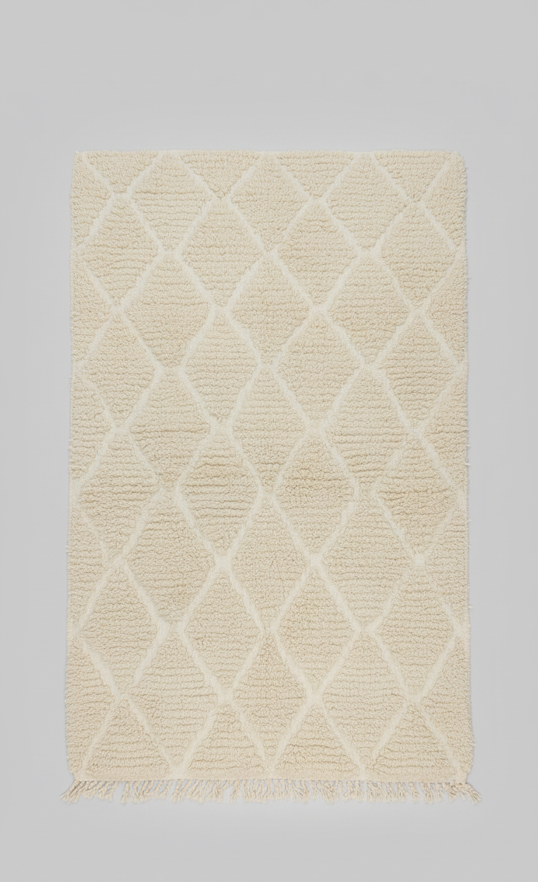 Berbère Diamant – Tapis Marocain Losanges Crème Intemporel (1m x 1.5m)