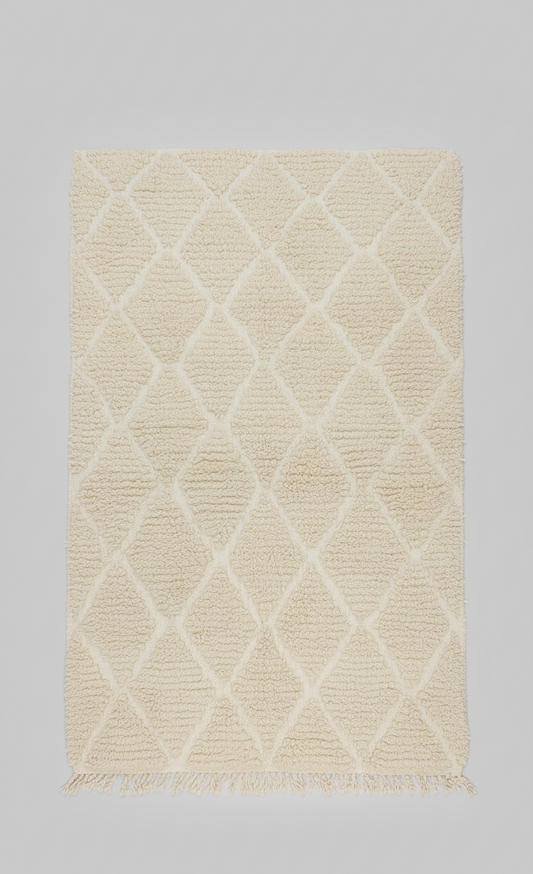 Berbère Diamant – Tapis Marocain Losanges Crème Intemporel (1m x 1.5m)