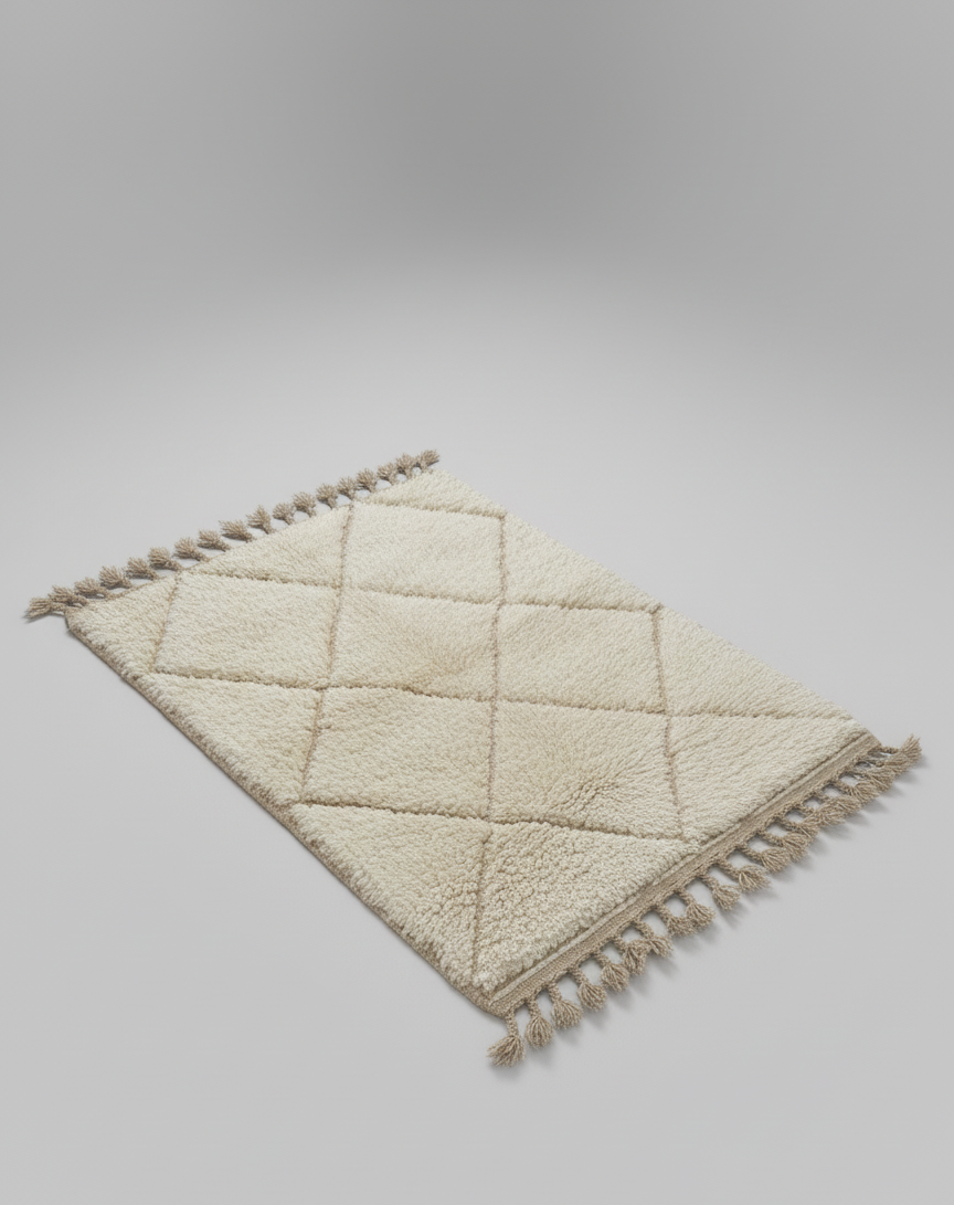 Tapis Mrirt “Amanar” blanc à motifs losanges imbriqués (1m x 1.5 m)