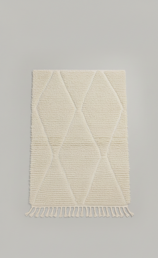 Kasbah – Tapis Marocain Losanges Crème Artisanal (1m x 1.5m)