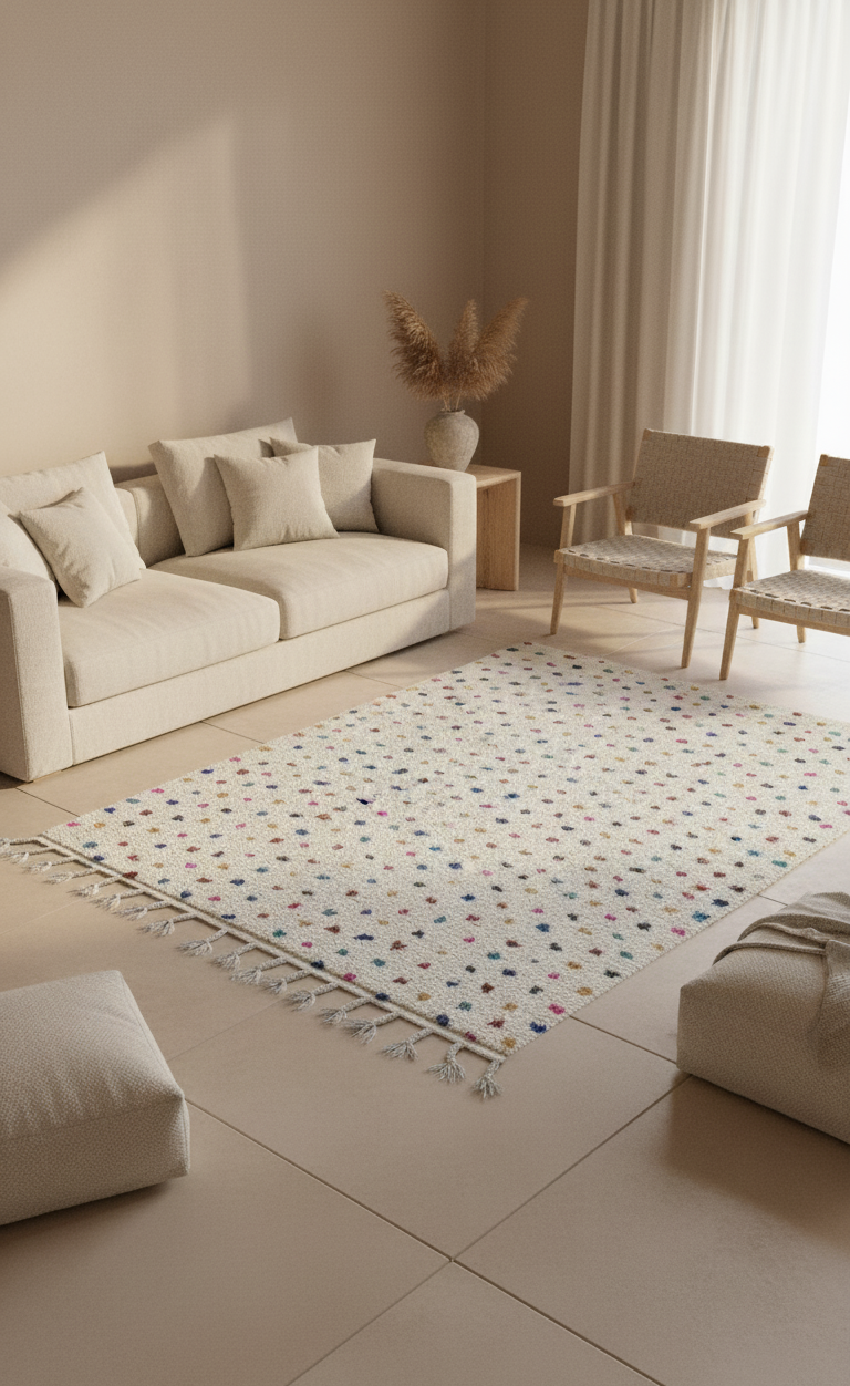 Zina – Tapis Marocain Pois Multicolores Joyeux (1m x 1.5m)